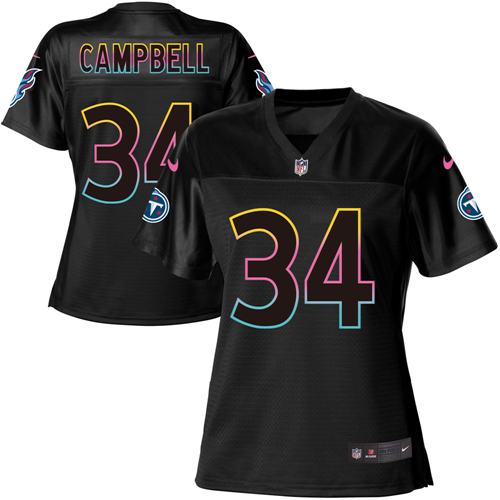 Nike Titans #34 Earl Campbell Black Women's NFL Fashion Game Jersey